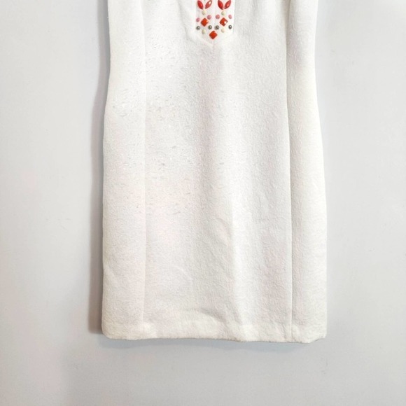 NWT Jessica Howard White Jacquard Sheath Cocktail Dress W/ Beaded Neckline SZ 6 - Picture 3 of 10